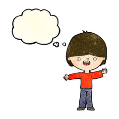cartoon happy boy with thought bubble