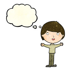 cartoon happy boy with thought bubble