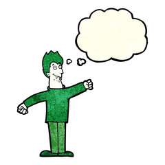 cartoon happy vampire with thought bubble