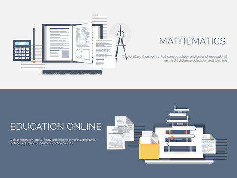 Vector illustration. Flat study backgrounds set. Education and