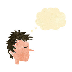 cartoon male face with thought bubble