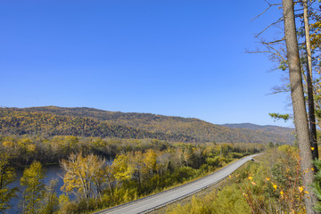 Mountain road on the Far Eastern taiga.
Mountain road on a ridge of the Sikhote - Alin , Far East...