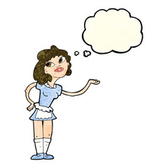 cartoon waitress serving with thought bubble