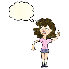 cartoon woman making point with thought bubble