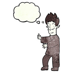 cartoon excited vampire with thought bubble