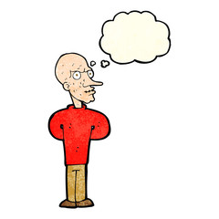 cartoon evil bald man with thought bubble