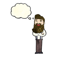 cartoon happy man with beard with thought bubble