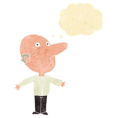 cartoon confused middle aged man with thought bubble