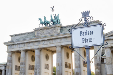 Pariser Platz sign and Brandenburg Gate