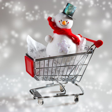 traditional Czech christmas - snowman in shopping trolley - buyi