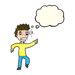 cartoon man with popping out eyes with thought bubble