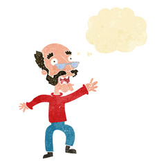 cartoon frightened old man with thought bubble