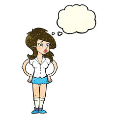 cartoon pretty woman with thought bubble