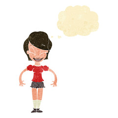 cartoon pretty woman with thought bubble