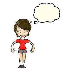 cartoon pretty woman with thought bubble