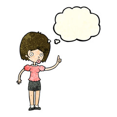 cartoon woman with idea with thought bubble