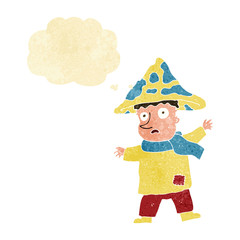 cartoon magical mushroom man with thought bubble