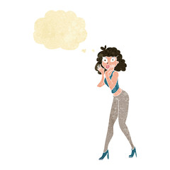 cartoon surprised woman with thought bubble