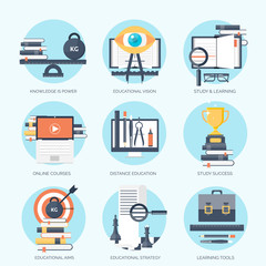 Flat vector illustration. Study and learning concept backgrounds