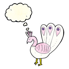 cartoon peacock with thought bubble