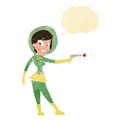 cartoon sci fi girl with thought bubble