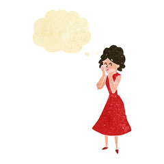 cartoon worried woman with thought bubble