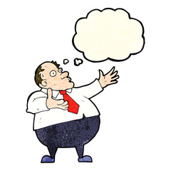 cartoon exasperated middle aged man with thought bubble