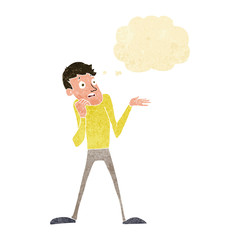 cartoon nervous man with thought bubble