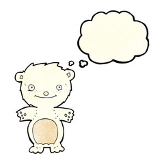 cartoon happy little polar bear with thought bubble