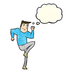 cartoon man jogging on spot with thought bubble
