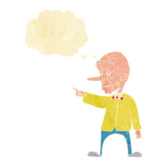 cartoon old man pointing with thought bubble