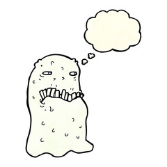 cartoon gross ghost with thought bubble