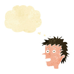 cartoon excited boy with thought bubble