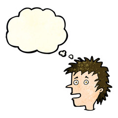 cartoon excited boy with thought bubble