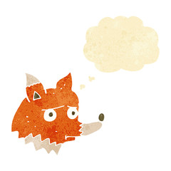 cartoon unhappy fox with thought bubble