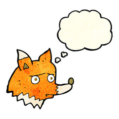 cartoon unhappy fox with thought bubble