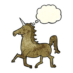 cartoon unicorn with thought bubble