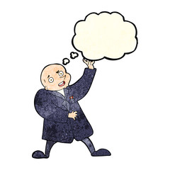 cartoon mad scientist with thought bubble