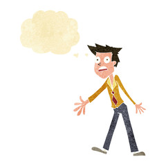 cartoon stressed man with thought bubble