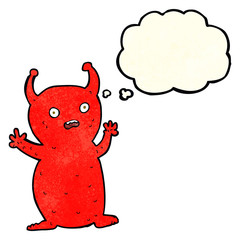 cartoon funny little alien with thought bubble