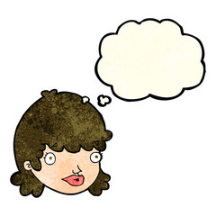 cartoon staring girl with thought bubble