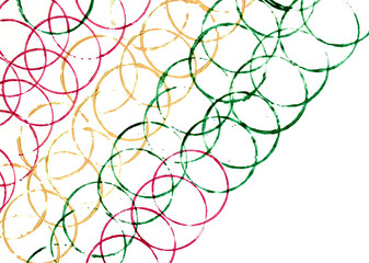 Colorful lines of circles in slanting perspective