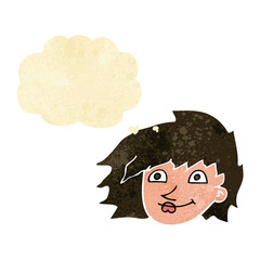cartoon female face with thought bubble