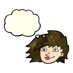 cartoon female face with thought bubble