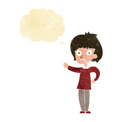 cartoon happy woman with thought bubble