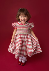 Girl in Christmas Dress, Outfit. Holiday Fashion