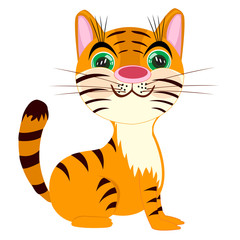Striped tigress on white background