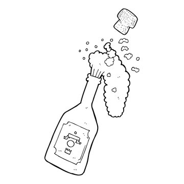 line drawing cartoon  champagne popping