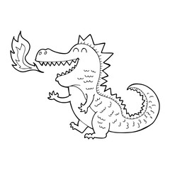line drawing cartoon  fire breathing dragon