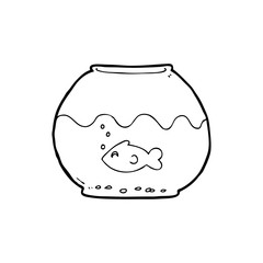 line drawing cartoon  fish in bowl